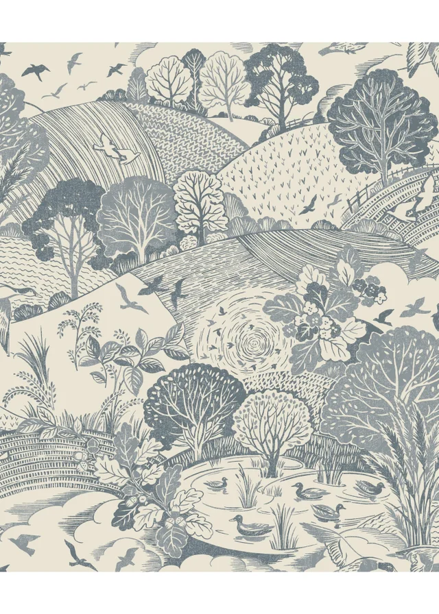 Arthouse Country Landscape Navy Wallpaper