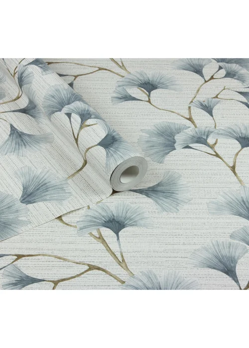 Arthouse Ginkgo Leaf Trail Blue/Grey Wallpaper - One Size Image 2
