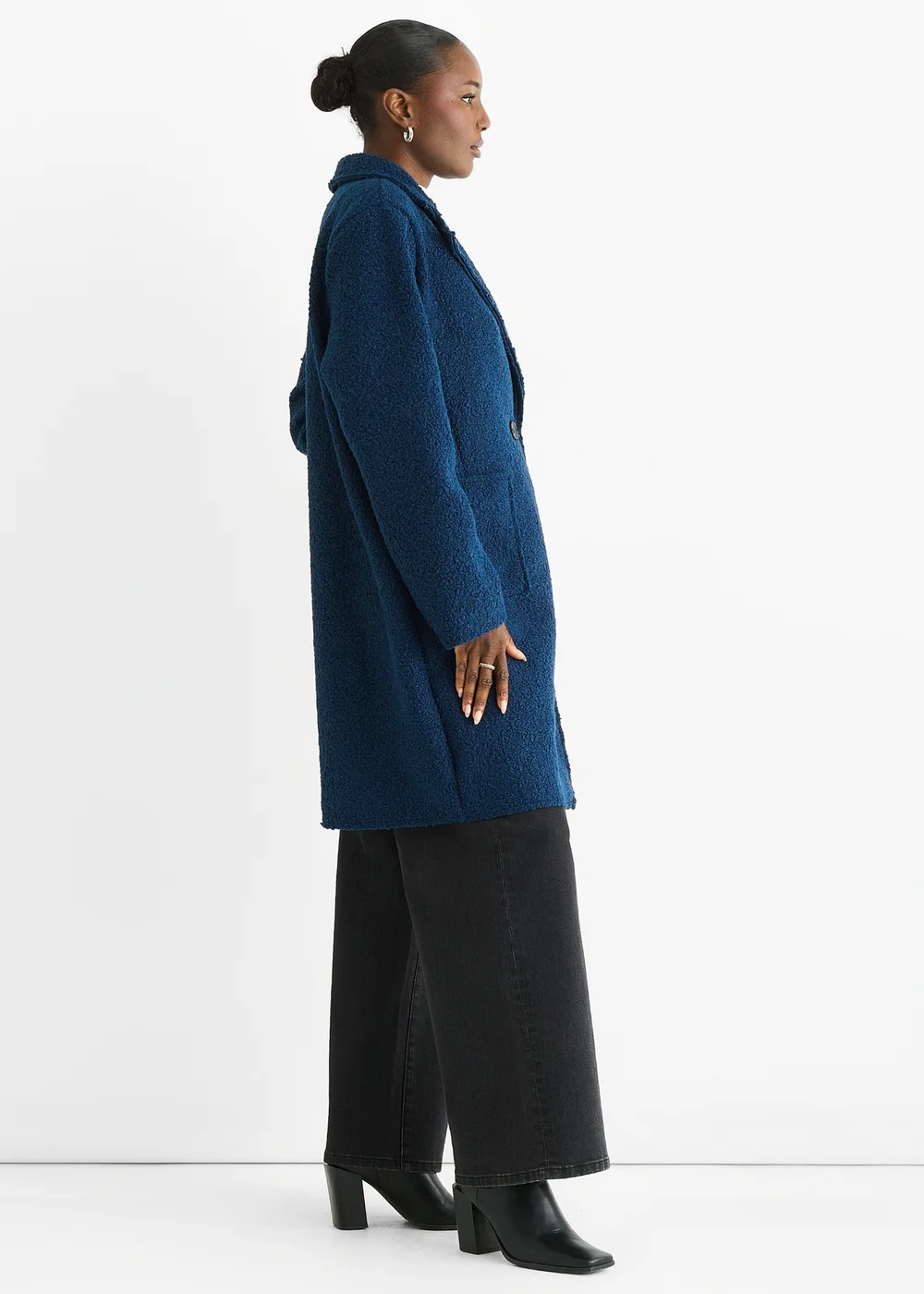 Gini London Navy Shearling Mid Length Double Breasted Jacket - M/L Image 4