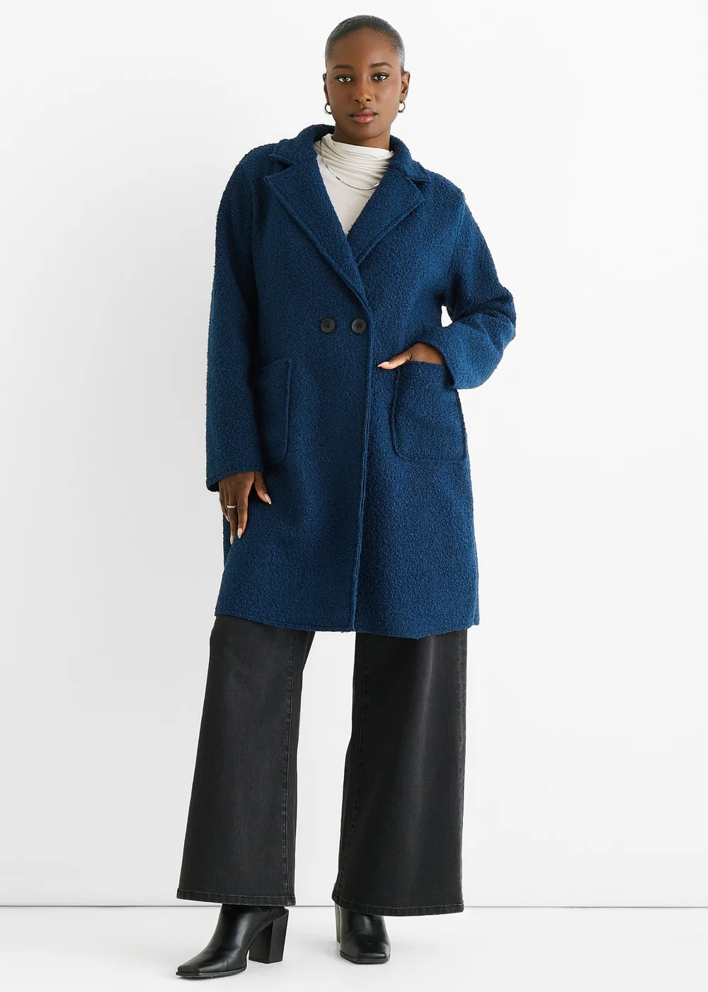 Gini London Navy Shearling Mid Length Double Breasted Jacket - M/L Image 1