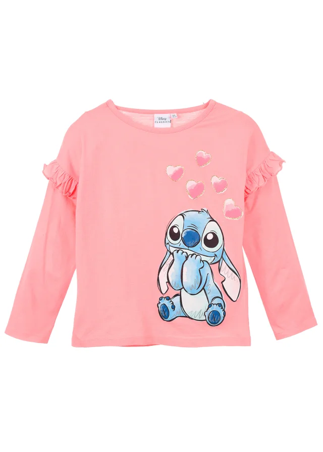 Ada & Ted Disney Stitch Frills Kids Pink Long Sleeve Top (3-8 Years)
