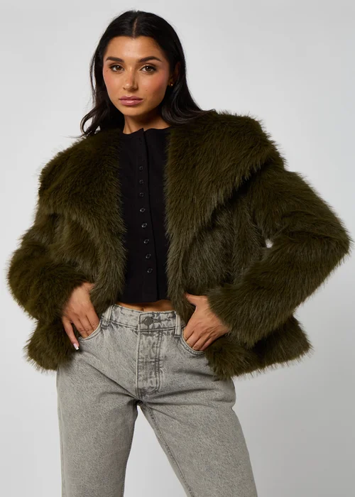 Urban Bliss Khaki Faux Fur Jacket - 16 Image 3