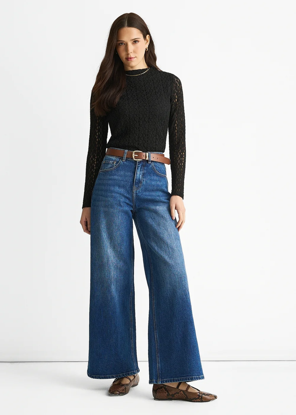Gini London Denim Blue Mid Rise Wide Leg Jeans - 14 Image 1