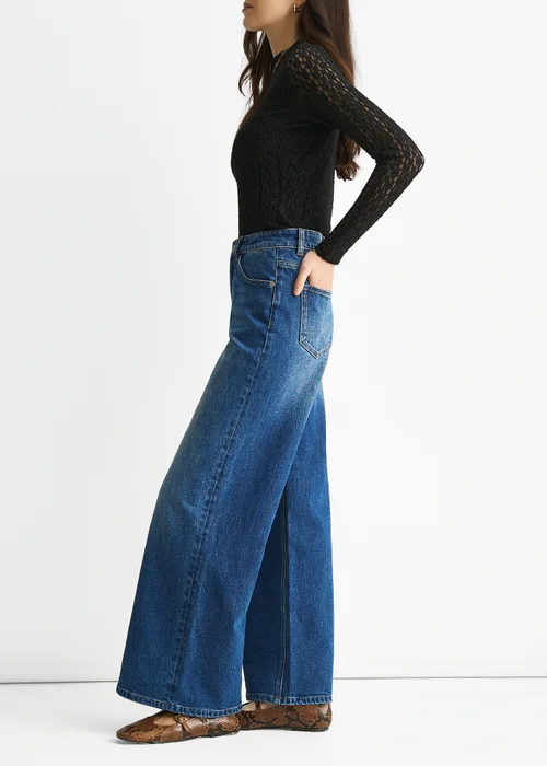 Gini London Denim Blue Mid Rise Wide Leg Jeans - 14 Image 4