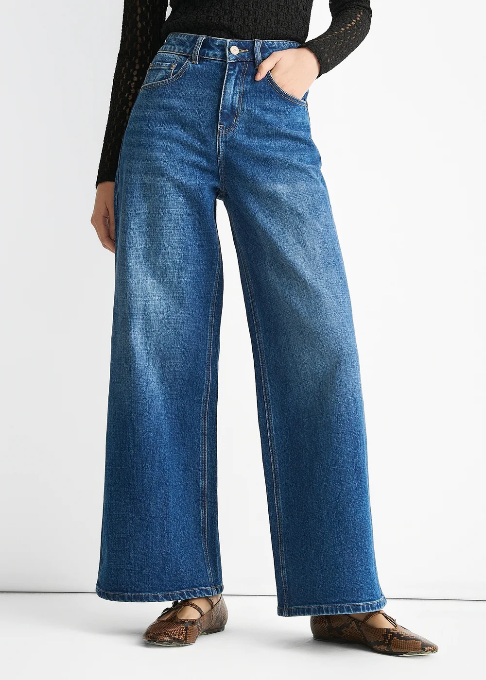 Gini London Denim Blue Mid Rise Wide Leg Jeans - 8 Image 3