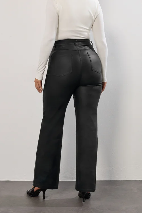 Yours Black Coated Wide Leg Trousers - 14 Image 4