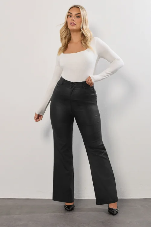 Yours Black Coated Wide Leg Trousers - 14 Image 1