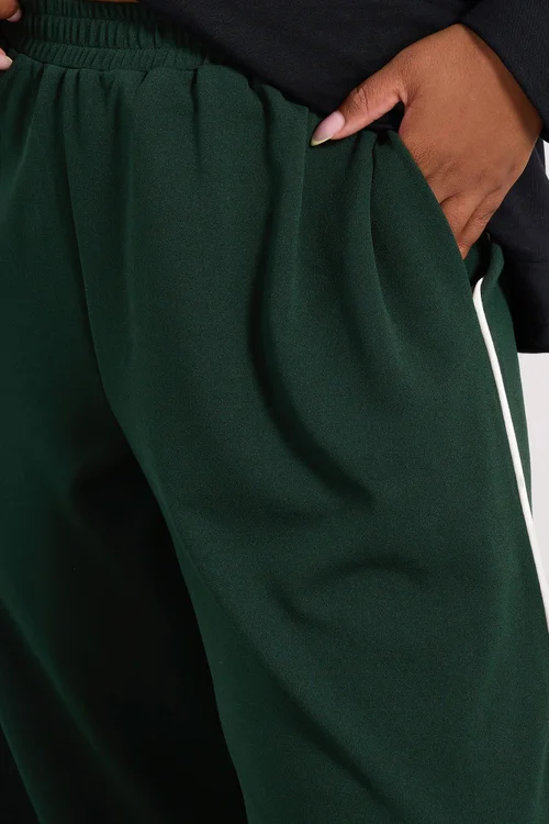 Yours Curve Forest Green Side Stripe Wide Leg Trousers - 18 Image 4
