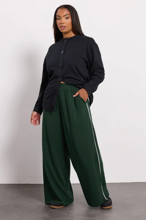 Yours Curve Forest Green Side Stripe Wide Leg Trousers - 18 Image 1