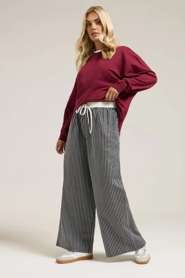 Yours Curve Black Stripe Wide Leg Trousers