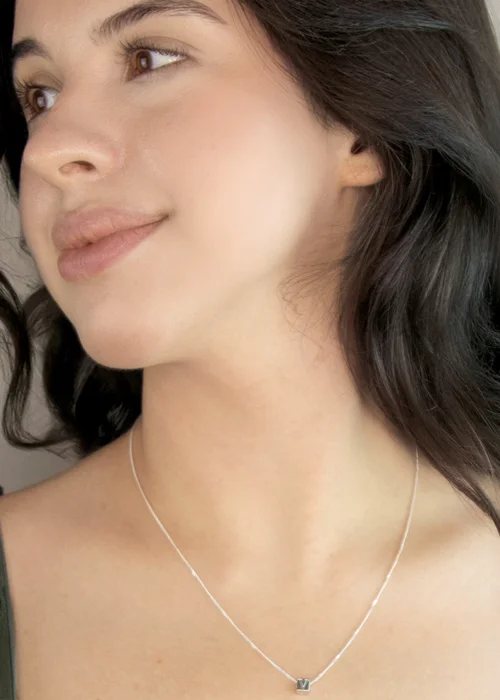 Golden Moments Sterling Silver Initial V Cube Necklace 18 inch - I Image 3