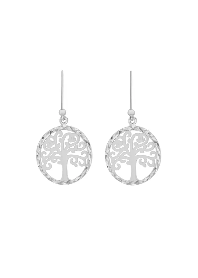 Golden Moments Sterling Silver Diamond Cut 'Tree of Life' Disc Drop Earrings