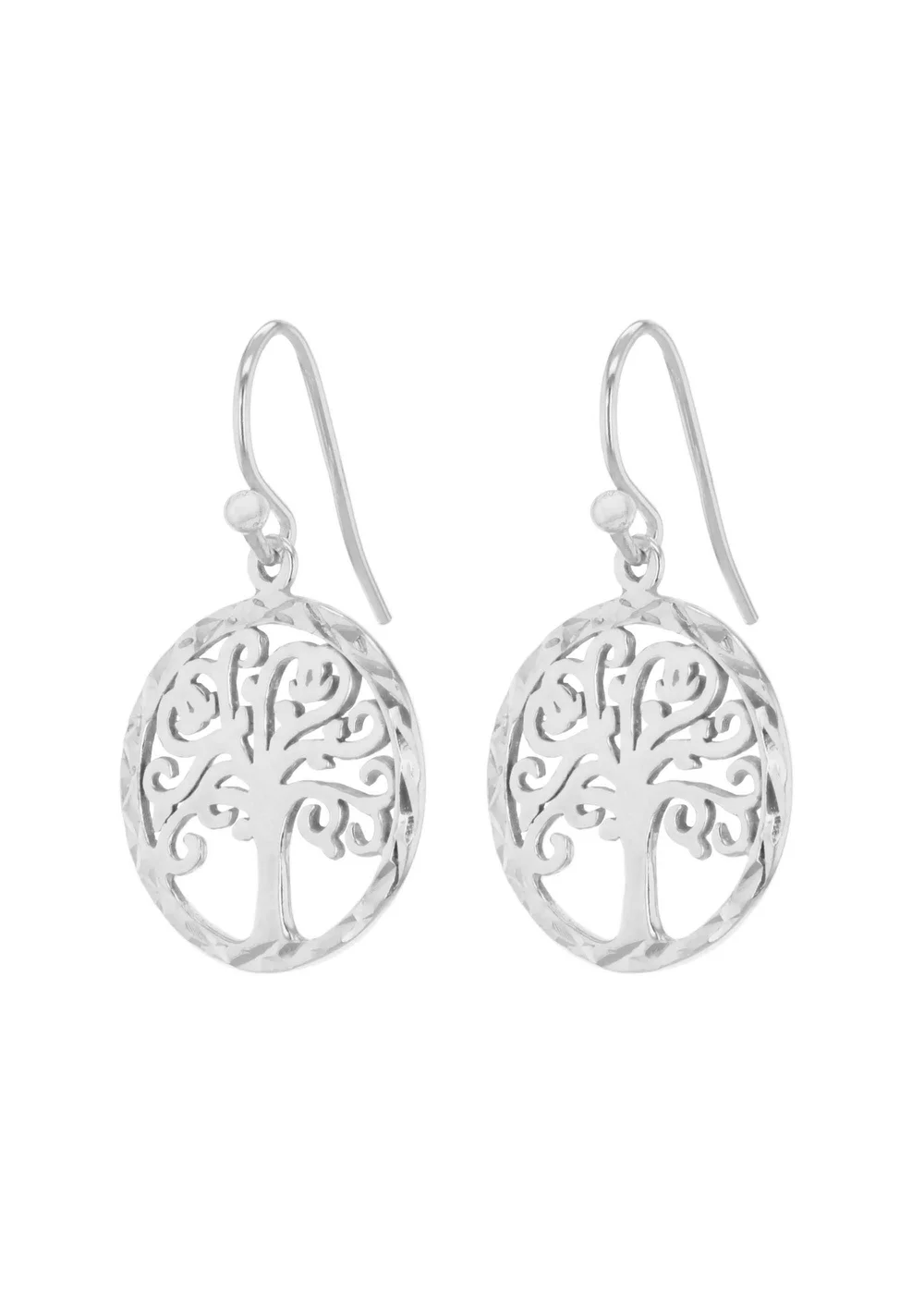 Golden Moments Sterling Silver Diamond Cut 'Tree of Life' Disc Drop Earrings - One Size Image 2