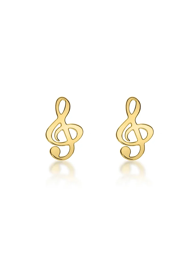 Golden Moments 9ct Yellow Gold 5mm x 8.5mm 'Treble Clef' Stud Earrings+C43