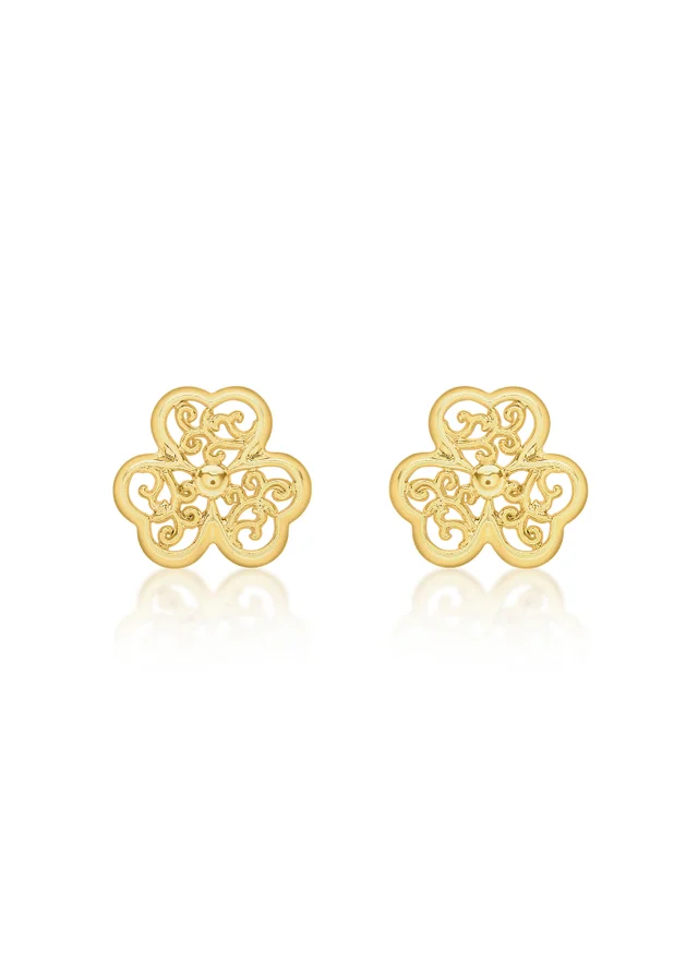 Golden Moments 9ct Yellow Gold Filigree Shamrock Stud Earrings