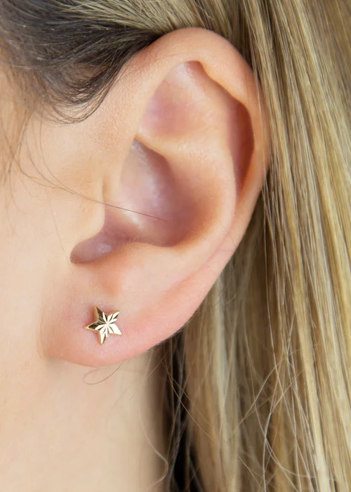 Golden Moments 9ct Yellow Gold Diamond Cut 'Star' Stud Earrings - One Size Image 4