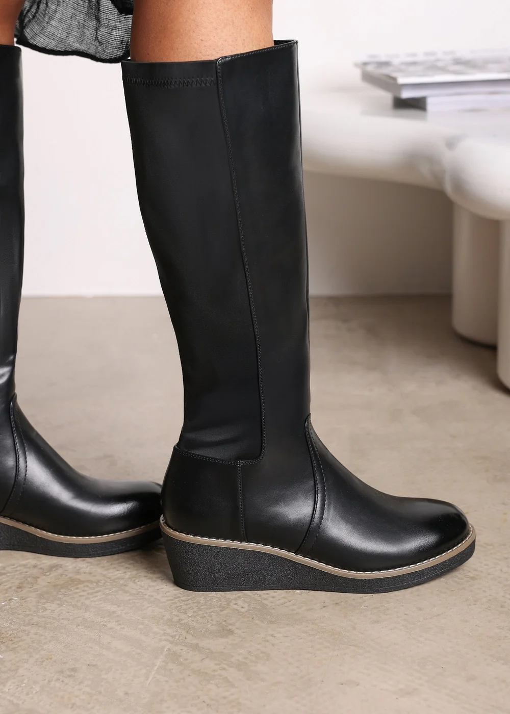 Where's That From Journey Black Knee High Wedge Boot - 7 Image 2