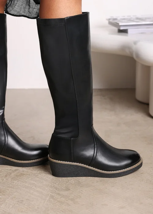 Where's That From Journey Black Knee High Wedge Boot - 7 Image 2