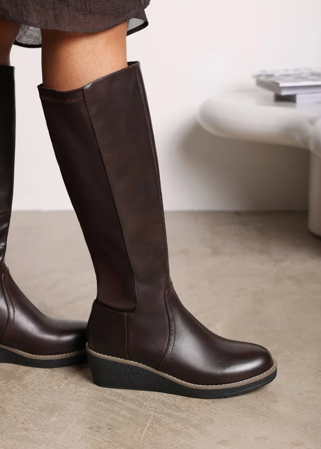 Where's That From Journey Brown Knee High Wedge Boot