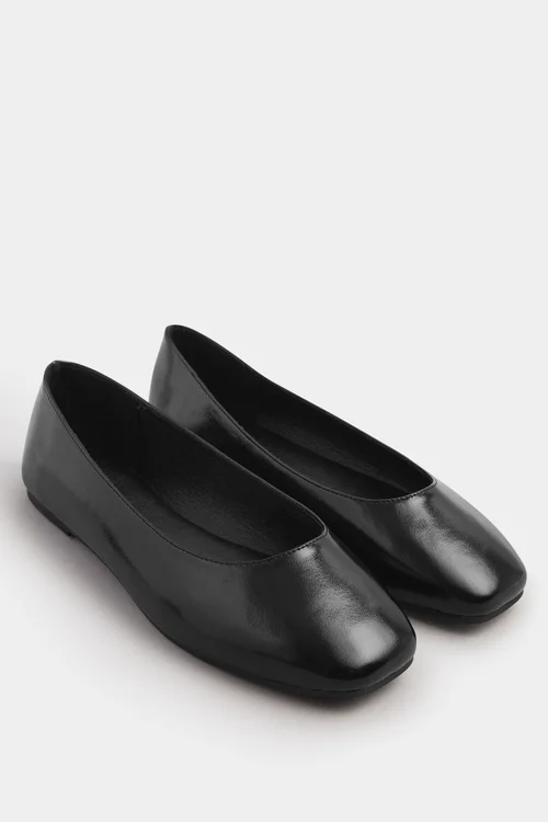 Yours Black Faux Leather Square Toe Ballet Pumps In Extra Wide Fit - 5 Extra Wide Image 2