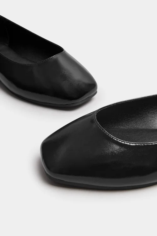 Yours Black Faux Leather Square Toe Ballet Pumps In Extra Wide Fit - 5 Extra Wide Image 4