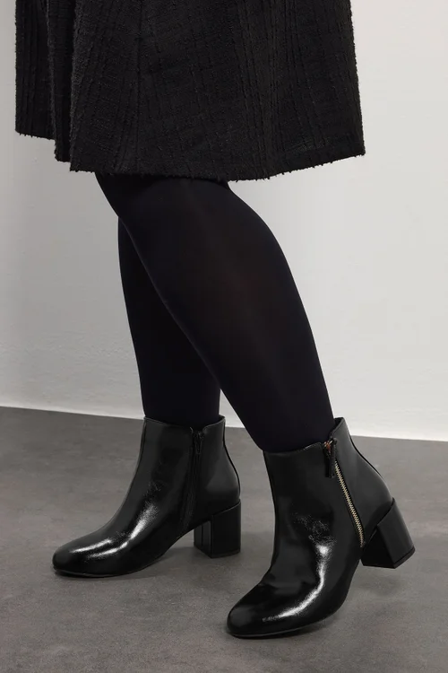 Yours Black Faux Leather Block Heel Ankle Boots In Wide E Fit & Extra Wide EEE Fit - 4 Extra Wide Image 1