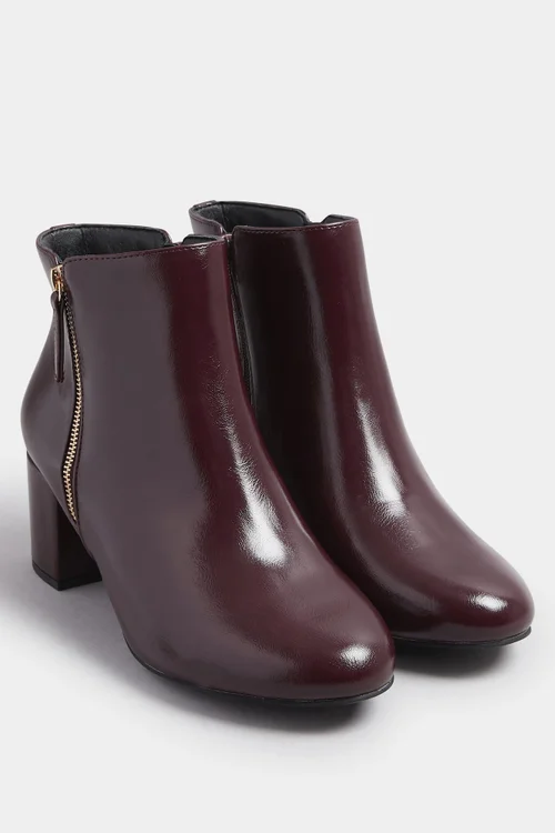 Yours Burgundy Red Faux Leather Block Heel Ankle Boots In Wide E Fit & Extra Wide EEE Fit - 7 Extra Wide Image 2