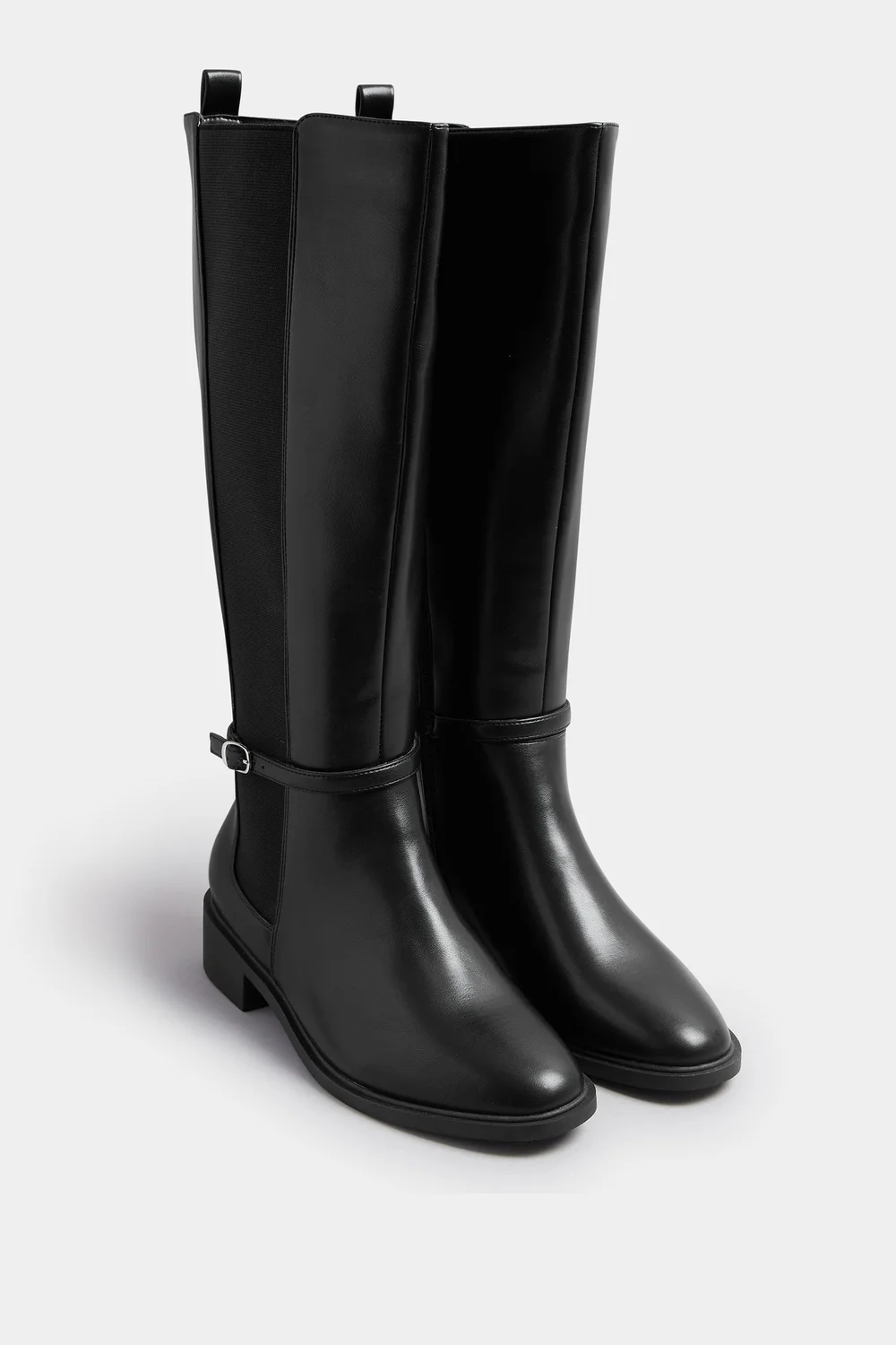 Yours Curve Black Faux Leather Buckle Knee High Riding Boots In Extra Wide Fit - 6 Extra Wide Image 2