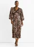 Gini London Brown Animal Lace Trim Satin Bias Midi Dress - 12 Image 2