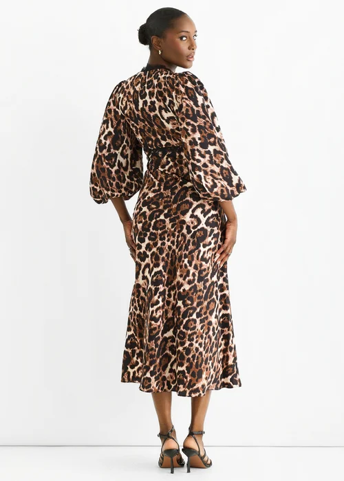 Gini London Brown Animal Lace Trim Satin Bias Midi Dress - 12 Image 3