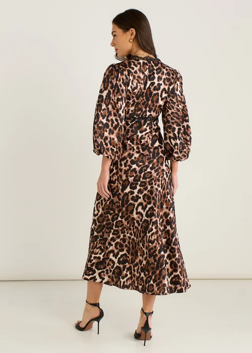 Gini London Brown Animal Lace Trim Satin Bias Midi Dress - 12 Image 2