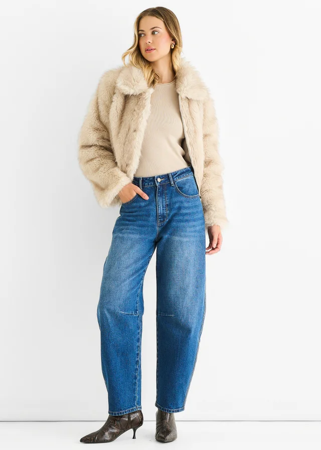 Gini London Beige Premium Ombre Faux Fur Jacket