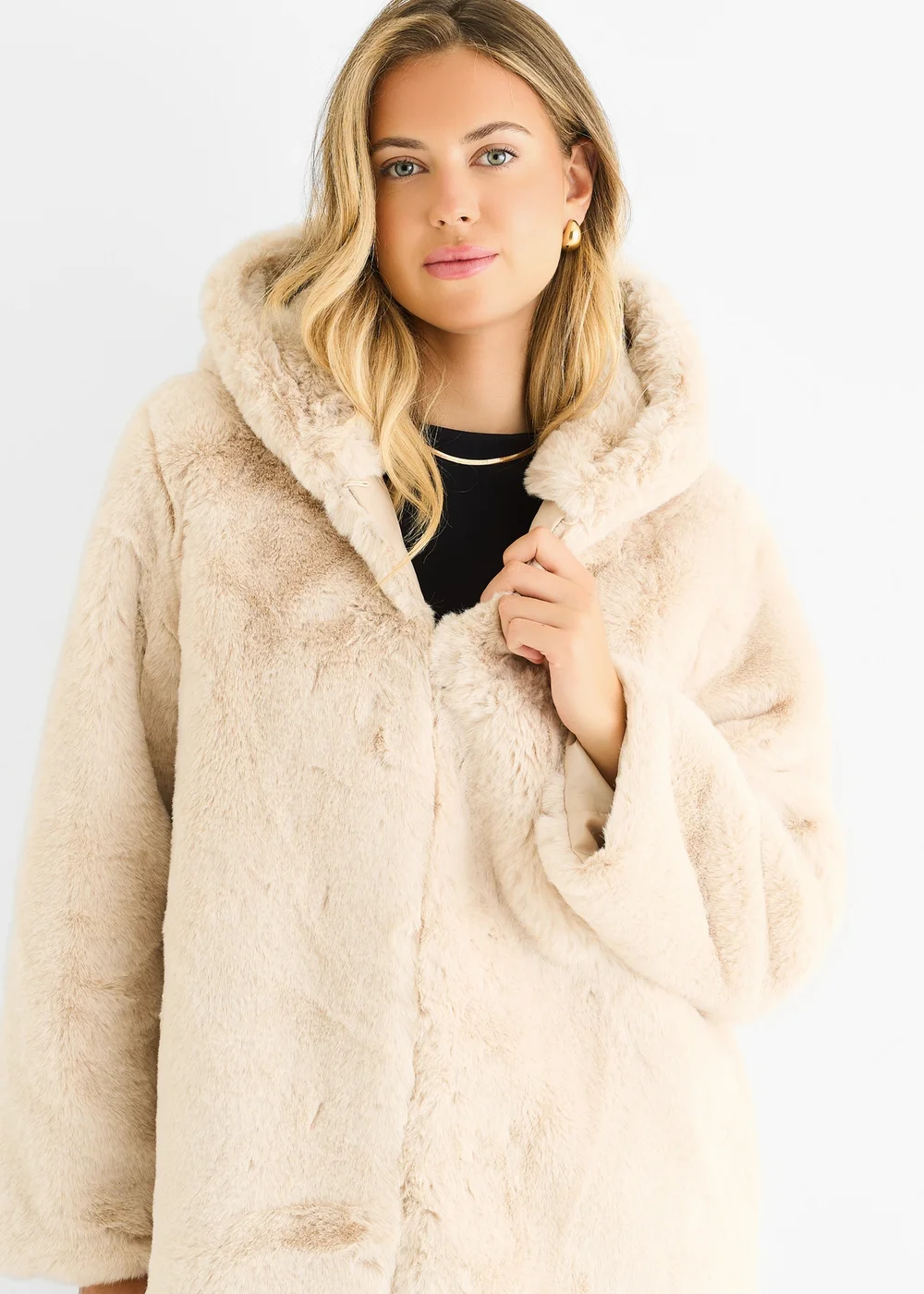 Gini London Stone Hooded Long Sleeve Faux Fur Jacket - XL Image 3