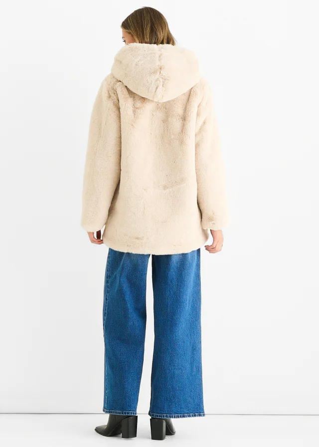 Gini London Stone Hooded Long Sleeve Faux Fur Jacket