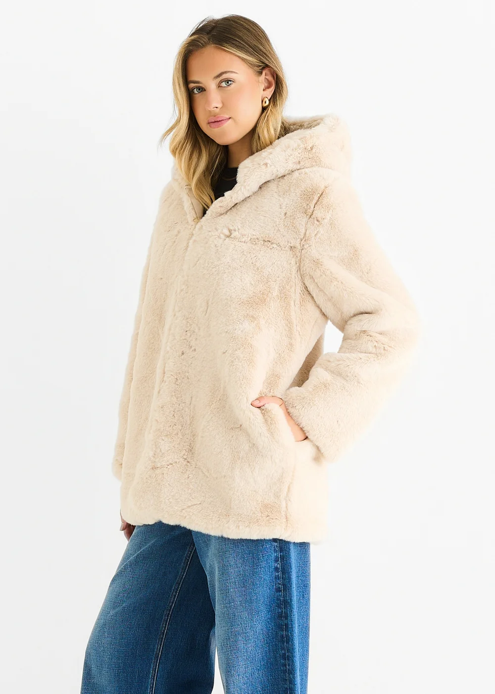Gini London Stone Hooded Long Sleeve Faux Fur Jacket - XL Image 4