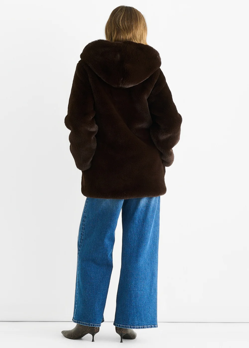 Gini London Chocolate Hooded Long Sleeve Faux Fur Jacket - S/M Image 2