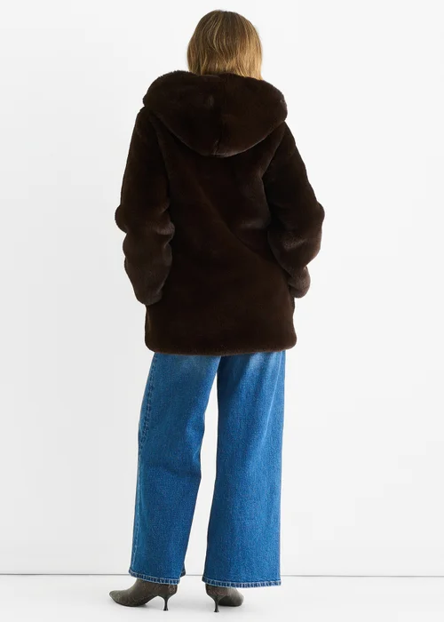 Gini London Chocolate Hooded Long Sleeve Faux Fur Jacket - S/M Image 2