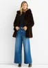 Gini London Chocolate Hooded Long Sleeve Faux Fur Jacket - S/M Image 1