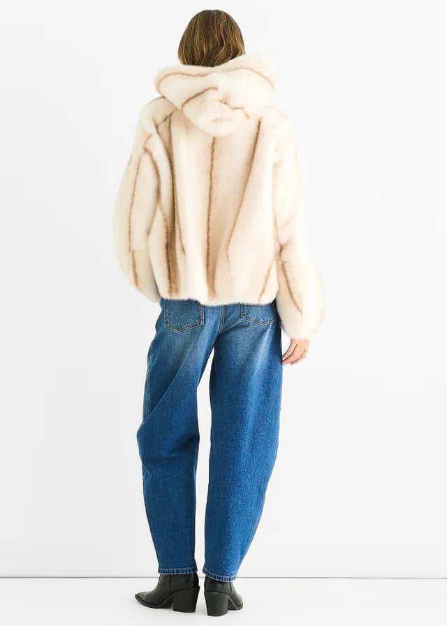 Gini London Cream Ombre Hooded Faux Fur Jacket