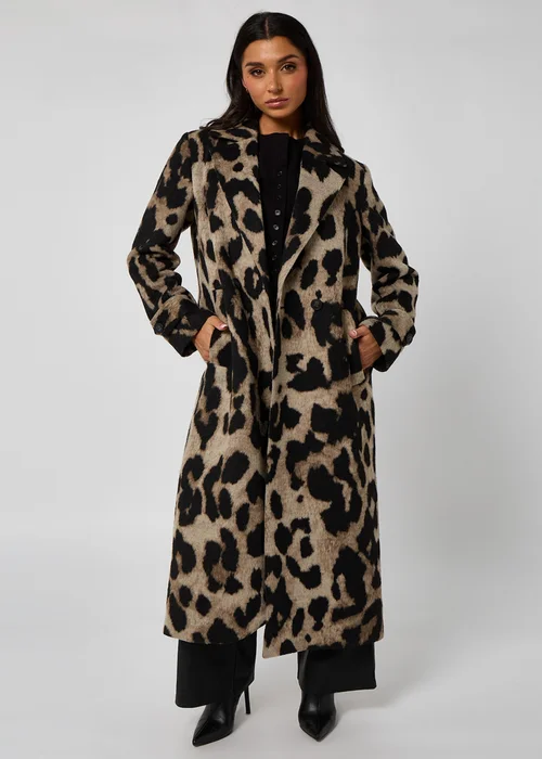 Urban Bliss Brown Longline Leopard Formal Coat - 12 Image 1