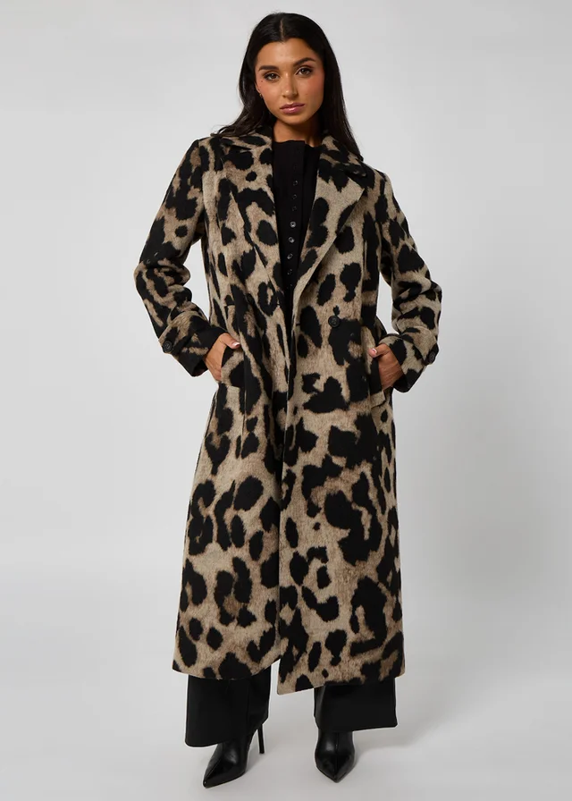 Urban Bliss Brown Longline Leopard Formal Coat