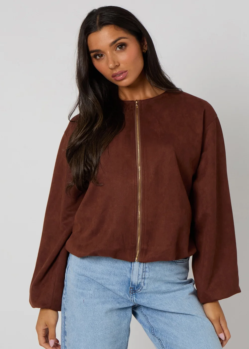 Urban Bliss Chocolate Suede Bubble Hem Jacket - 16 Image 1