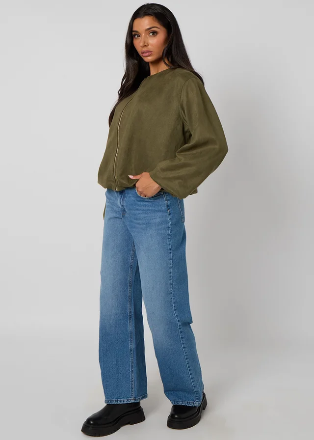 Urban Bliss Khaki Faux Suede Bubble Hem Jacket