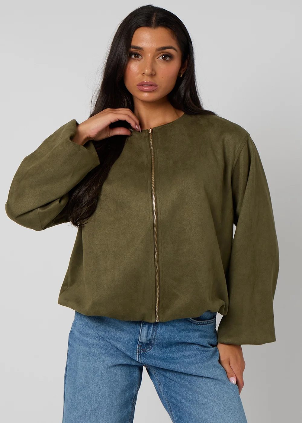Urban Bliss Khaki Suede Bubble Hem Jacket - 12 Image 1