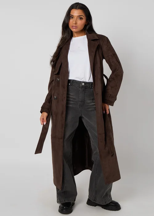 Urban Bliss Chocolate Suede Trench Coat - 10 Image 2