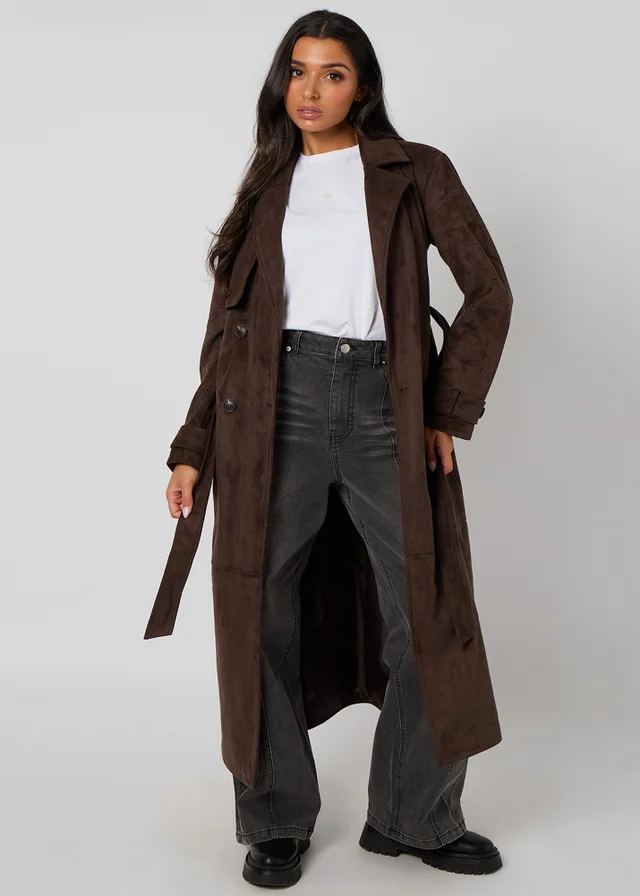 Urban Bliss Chocolate Suede Trench Coat