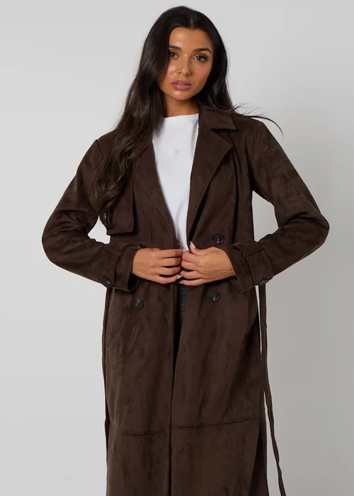 Urban Bliss Chocolate Suede Trench Coat - 10 Image 3