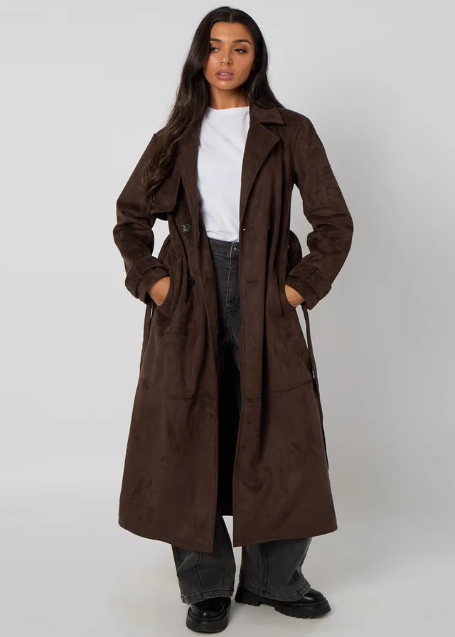 Urban Bliss Chocolate Suede Trench Coat