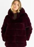Gini London Dark Burgundy Horizontal Cut Fur Hooded Jacket - S/M Image 3