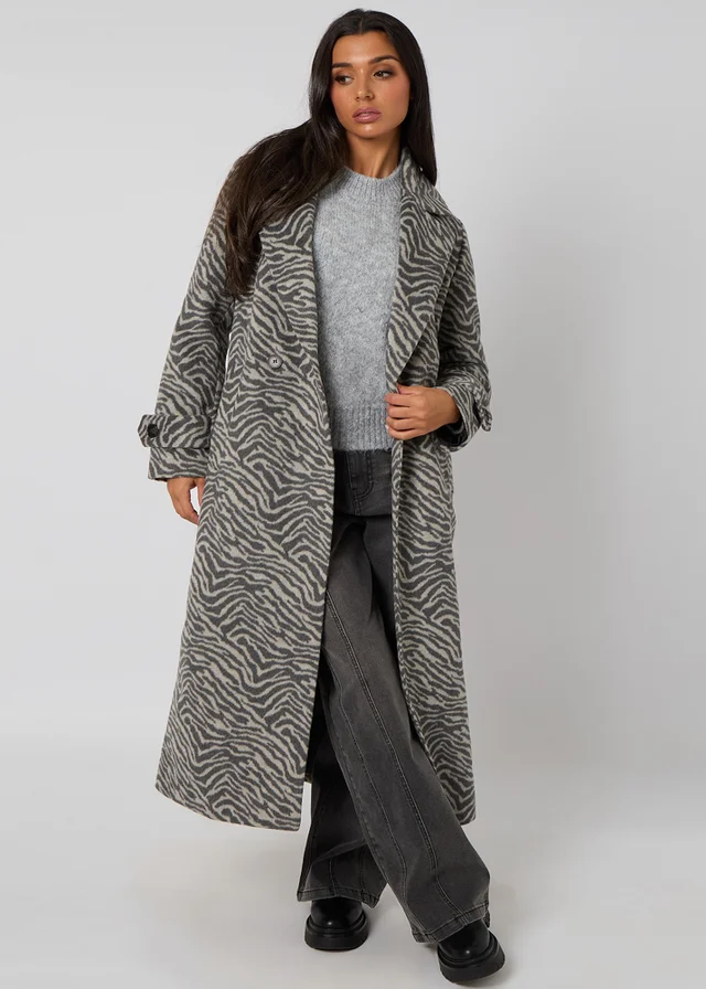 Urban Bliss Grey Longline Zebra Formal Coat